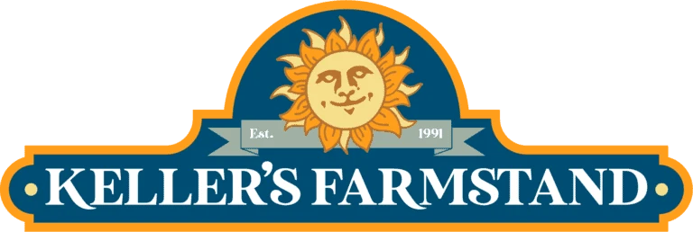 Keller's Farmstand logo featuring a smiling sun and the business name.